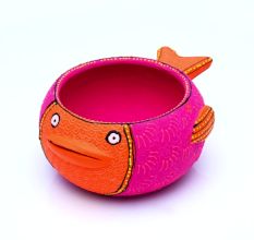 Handicraft Washable Terracotta Modern Fish Diya Tealight T-Light Holder - Pink